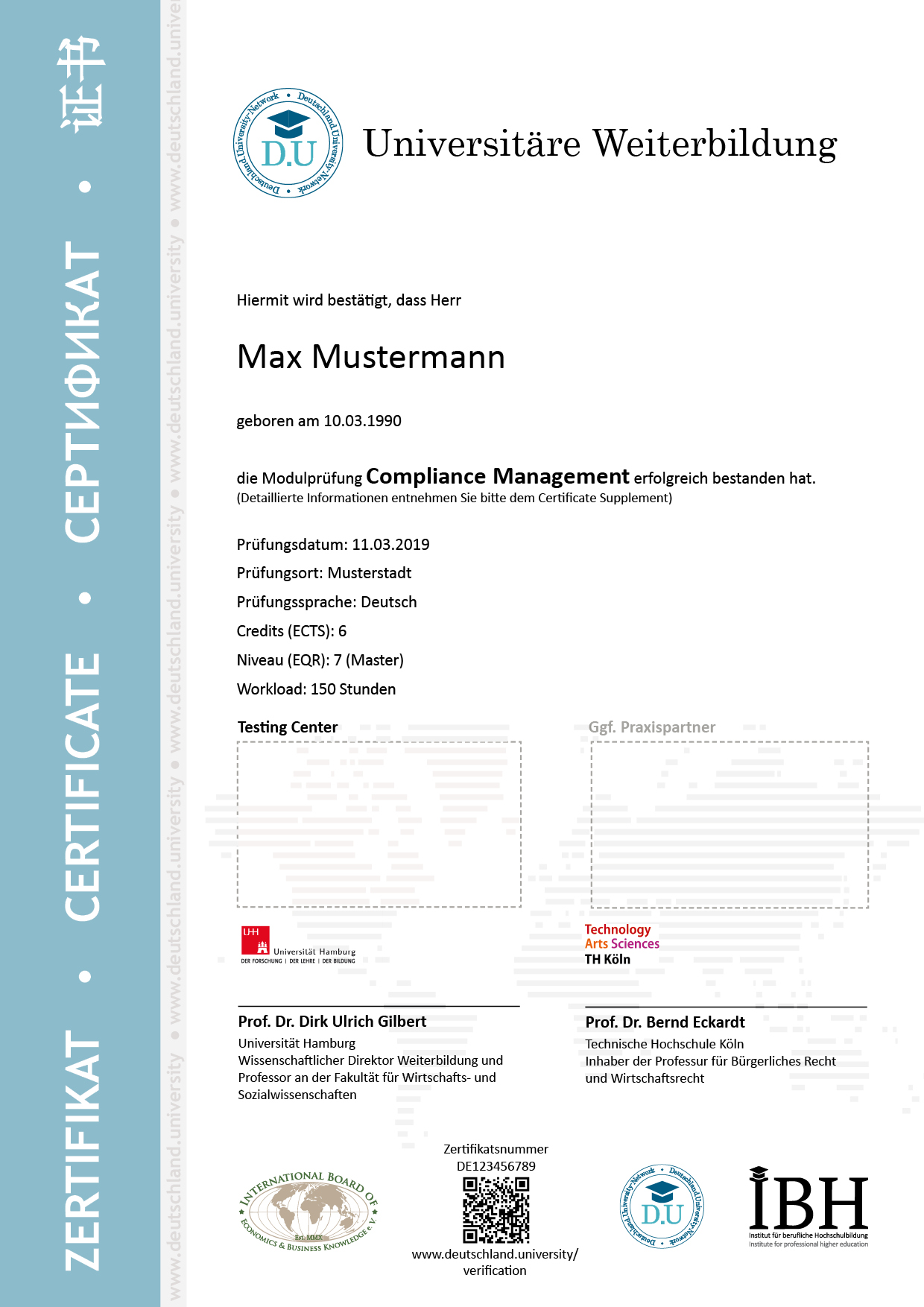 Musterzertifikat Compliance Management